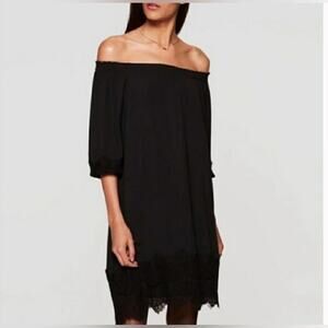 LOFT Women’s Black Lace Hem Off Shoulder Mini Dress